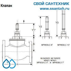 10159 Honeywell, V5025A1076 Клапан двухходовой (проходной) фланцевый, PN25, DN20, Kvs 6.3, 20мм, 2…200 °C